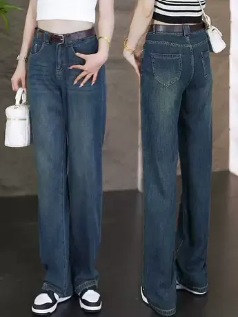 阔腿牛仔裤女2023秋季新款复古高腰显瘦窄版直筒裤休闲百搭长裤子商品大图