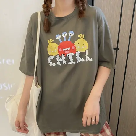 vintage短袖t恤女夏季薄款宽松韩版ins半袖设计感小众纯棉上衣服商品大图