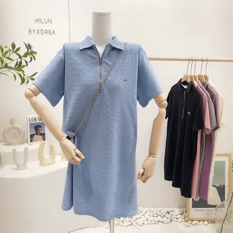 2022夏季新款polo裙子韩国东大门ins简约纯色短袖连衣裙宽松显瘦图片
