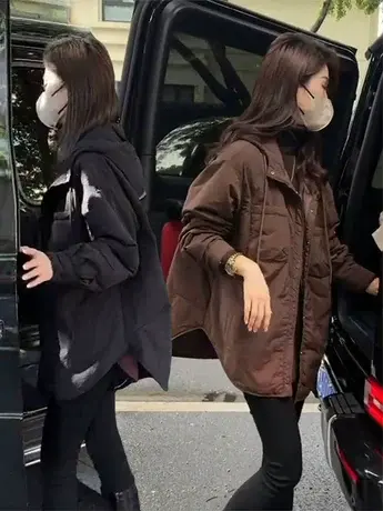 2023冬季新款棉服欧韩货阔版衬衫式棉衣中长款夹棉连帽外套ins潮图片