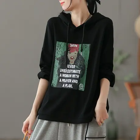 dza 纯棉连帽卫衣女士2023春季新款宽松显瘦上衣短款休闲运动外套图片