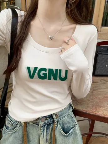 白色仿棉女士内搭打底衫2023新款春秋装冬季德绒显瘦长袖t恤上衣商品大图