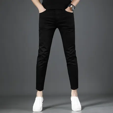 纯黑色九分牛仔裤男夏季薄款2025新款潮牌弹力修身小脚男士休闲裤商品大图