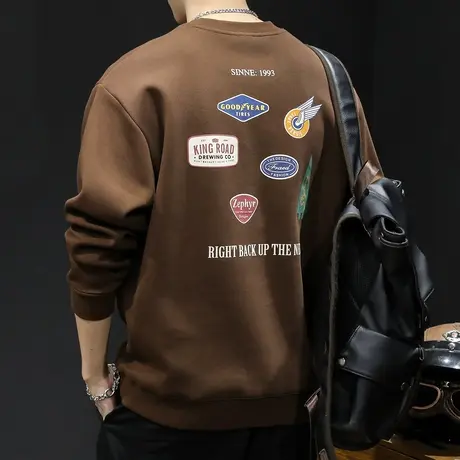 潮牌卫衣男春秋款圆领男款重磅衣服春季2024新款长袖大码美式印花商品大图