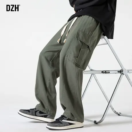 男士纯棉军绿色工装裤男秋款直筒宽松2023新款垂感裤子阔腿裤长裤商品大图