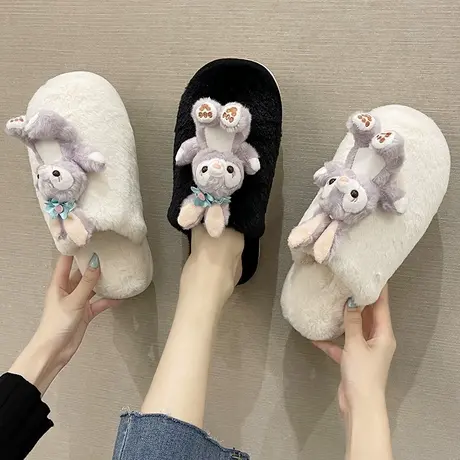 棉拖鞋女秋冬季情侣室内居家保暖防滑可爱卡通毛绒包头拖鞋可外穿商品大图
