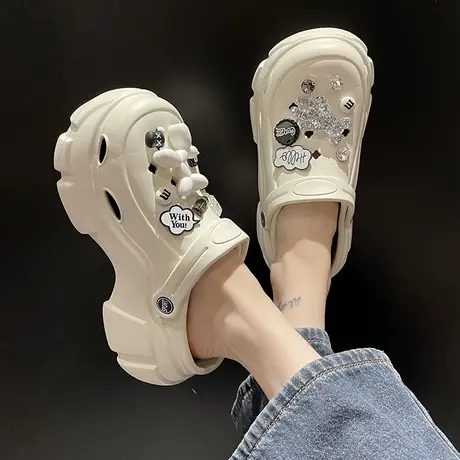 高跟小个子洞洞鞋女夏季厚底增高外穿卡通可爱两穿沙滩包头凉拖鞋图片