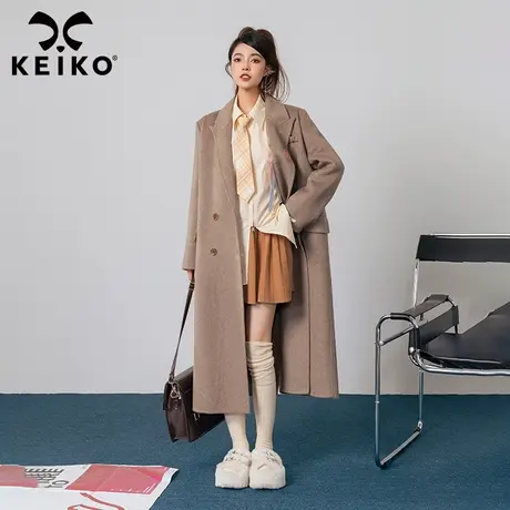 [100%羊毛]驼色双面羊绒大衣长款2023秋冬韩版双排扣西装毛呢外套商品大图