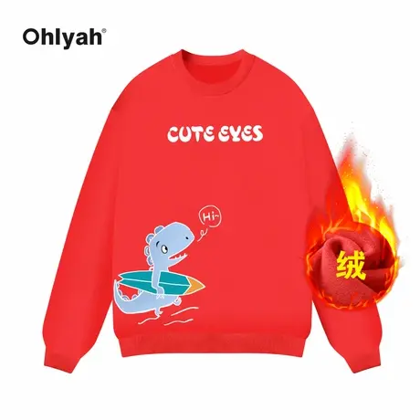 Ohlyah品牌秋冬美式红色加绒卫衣外套女秋冬2023新款爆款情侣上衣图片