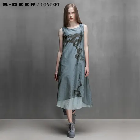 sdeer圣迪奥专柜正品女装夏装内敛墨迹晕染不规则摆连衣裙5281242图片