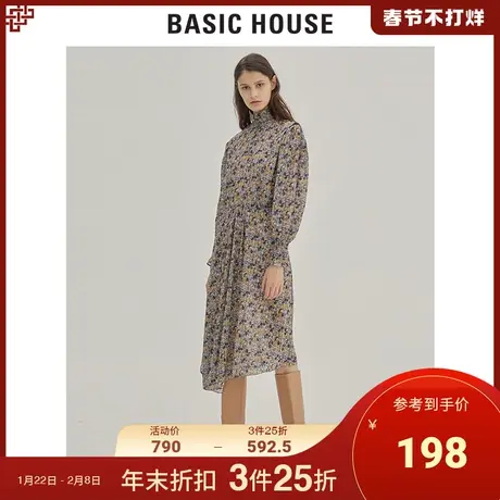 Basic House/百家好女装秋冬明星同款时尚复古印花连衣裙HUOP720B商品大图