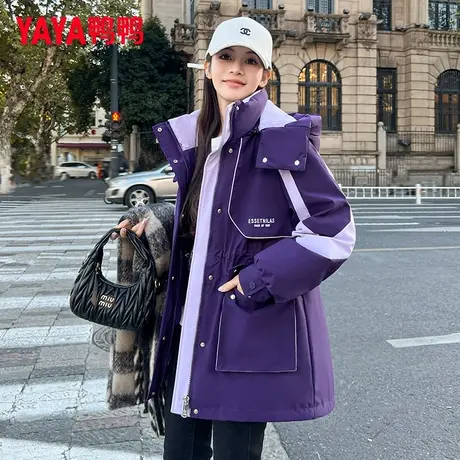 明星同款鸭鸭反季羽绒服女新款中长款冬季工装品牌派克服外套潮XB图片