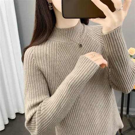 精致简约半高领毛衣女士秋冬新款加厚内搭套头软糯针织打底衫上衣图片