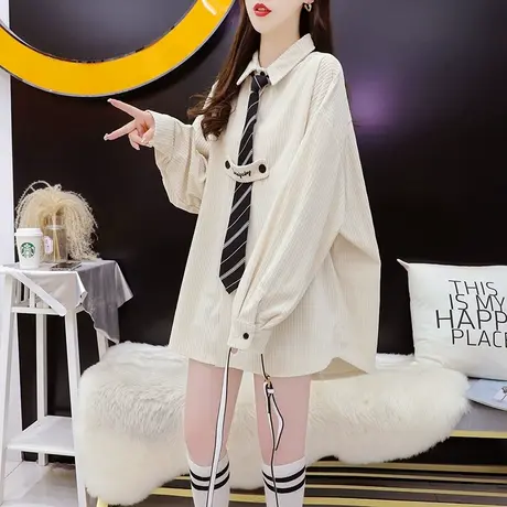 甜美小清新日系学院风衬衫女2024新款春季宽松休闲百搭设计感上衣图片