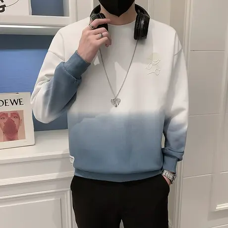 套头渐变色卫衣潮男重磅2023春秋季新款宽松圆领长袖T恤上衣休闲商品大图