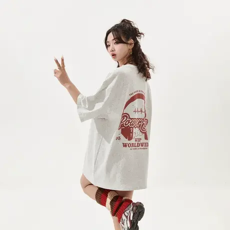 YEP潮牌印花短袖t恤女春夏2025新款复古情侣街头宽松oversize上衣图片