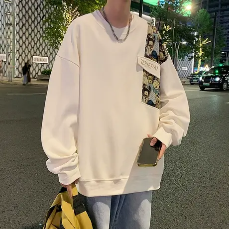 小熊刺绣圆领卫衣男秋冬季新款外套宽松潮牌内搭套头打底衫上衣服商品大图
