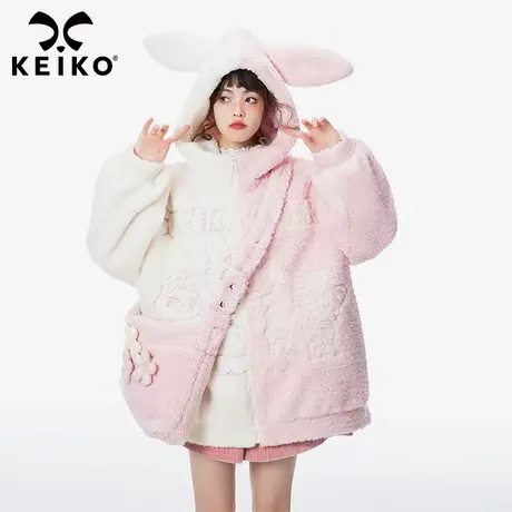 原创SUPERO精灵系列绣花羊羔毛外套女元气少女感拼色夹棉保暖棉服商品大图