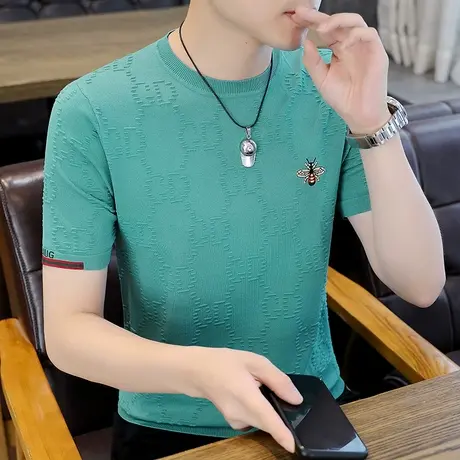 高端体恤衫夏季新款冰感男士半袖t恤男短袖圆领潮牌打底衫男上衣T商品大图