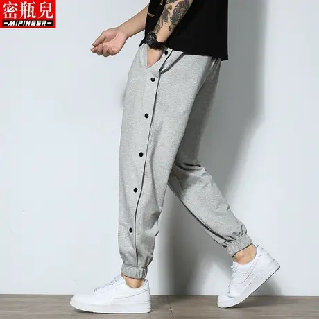 开扣休闲裤男宽松夏季新款潮流排扣裤大码裤子男纽扣裤运动长裤男商品大图