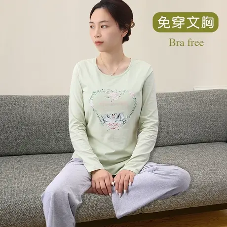 带胸垫一体家居服套装春长袖圆领套头可外穿睡衣秋商品大图