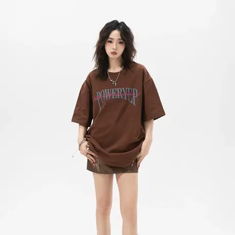 YEP复古美拉德穿搭短袖t恤女夏季2024新款纯棉宽松半袖情侣装上衣商品大图