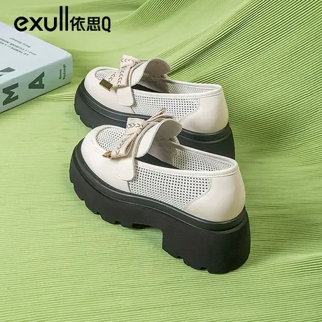 依思q镂空乐福鞋黑色jk小皮鞋蝴蝶结厚底2024春新款英伦风单鞋女商品大图