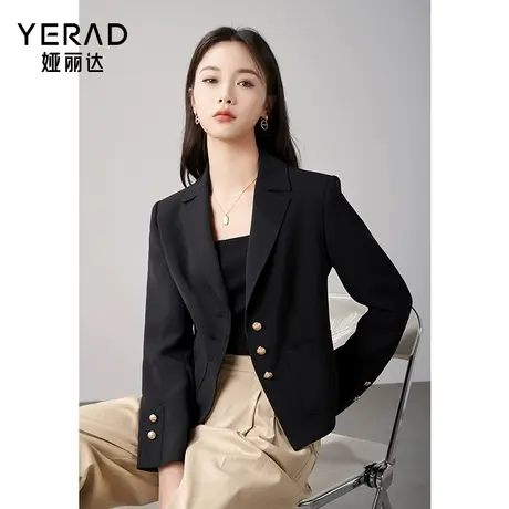 娅丽达小香风西装外套女短款上衣2024春新款设计感黑色休闲小西服商品大图