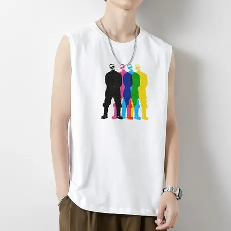 2023新款纯棉背心男潮夏季外穿白色运动无袖t恤篮球跨栏健身坎肩商品大图