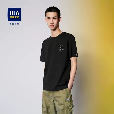 HLA/海澜之家圆领短袖T恤23夏新款柔软亲肤卡通印花宽松多色短T男图片