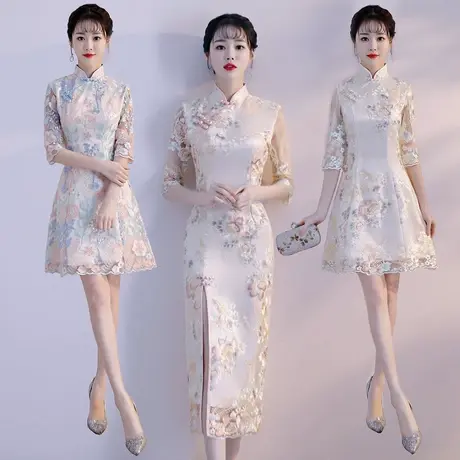 旗袍春夏季2023新款中国风端庄时尚少女短款中长款大气蕾丝小旗袍图片