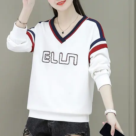 V领卫衣女2023年春秋新款宽松百搭休闲运动服长袖上衣套头衫外套图片