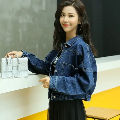 牛仔外套女宽松韩版潮休闲学生长袖春秋牛仔服上衣短款大口袋97商品大图