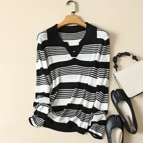 清仓！打底衫毛衣女春装新款条纹内搭长袖上衣羊毛针织衫女上衣商品大图