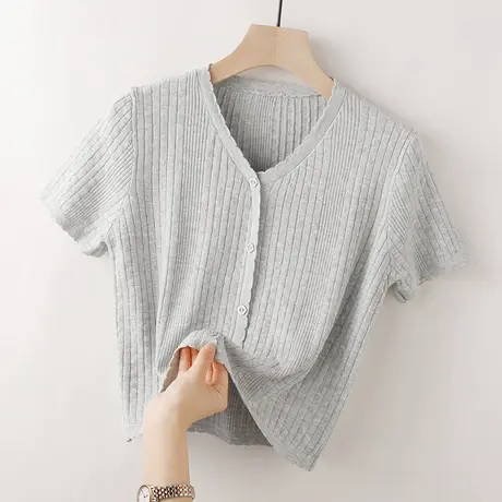 冰丝短袖针织T恤女夏季薄款2023新款短款上衣防晒外搭坎肩配裙子商品大图