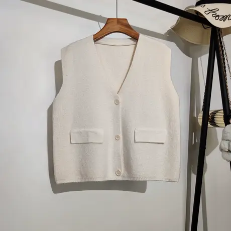 针织马甲背心女开衫春秋新款宽松v领百搭学院风无袖毛衣坎肩外穿商品大图
