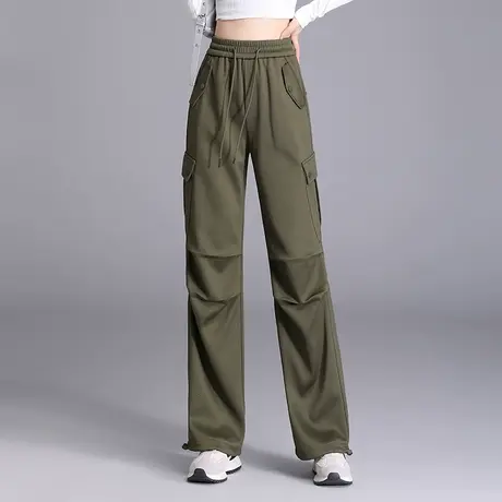 工装裤女秋季2023新款松紧腰阔腿裤显瘦束脚直筒裤运动休闲登山裤商品大图