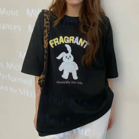 美式复古短袖t恤女2021新款夏季宽松韩版ins设计感小众纯棉上衣服商品大图