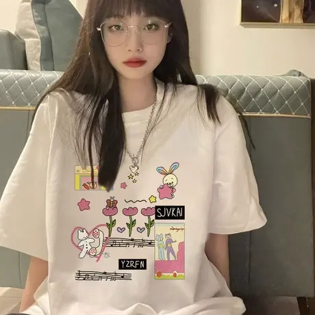 纯棉设计感短袖t恤女夏季新款小众潮牌学生韩版宽松半袖上衣体恤商品大图