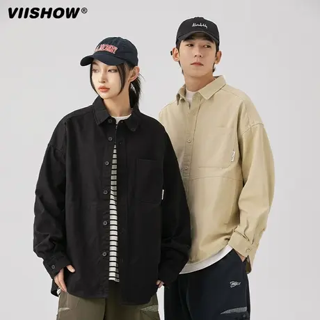 VIISHOW重磅纯棉复古水洗工装长袖衬衫男士春秋季潮牌休闲衬衣商品大图