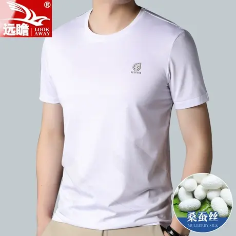 夏天t恤男夏季冰丝含桑蚕丝2023新款休闲男士圆领潮牌男款短袖男商品大图