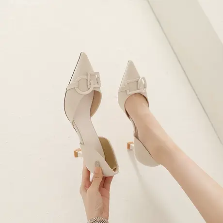 法式小众高跟鞋女细跟2023春季新款时尚中空尖头百搭气质职业单鞋图片