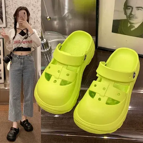 洞洞鞋女士夏款沙滩防滑踩屎感包头软底厚底凉拖鞋外穿女潮夏季图片