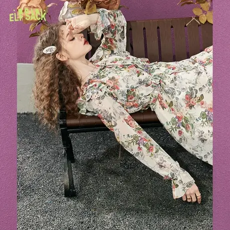 妖精的口袋法式雪纺碎花连衣裙女2023秋季新款长袖气质高级感裙子图片