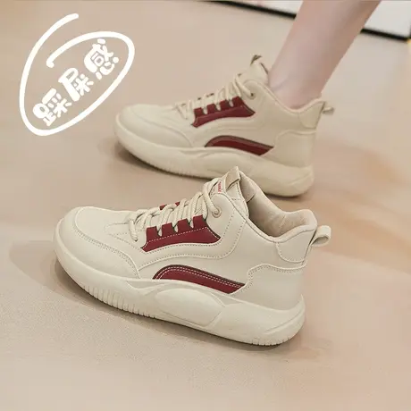 高帮皮面女鞋防水防滑运动鞋秋冬宽胖脚休闲鞋外穿软底孕妇鞋短靴商品大图