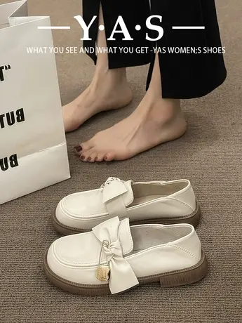 厚底乐福鞋女2024新款春季一脚蹬女鞋子软底平底单鞋英伦风小皮鞋商品大图