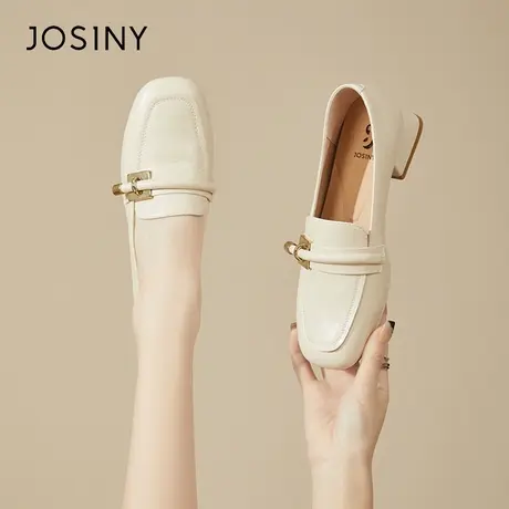 Josiny/卓诗尼方头乐福鞋女2024年新款春季厚底粗跟浅口法式单鞋商品大图