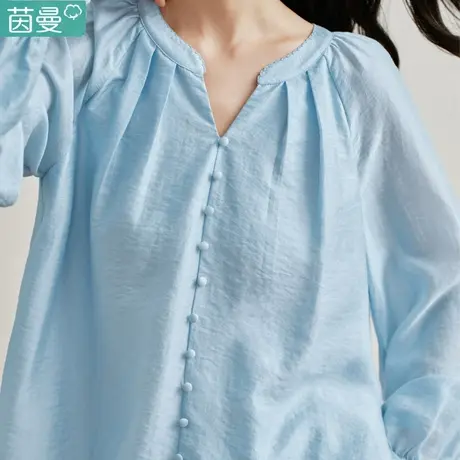 茵曼旗舰店高级感衬衣女v领2024春季新款法式宽松慵懒风长袖上衣图片