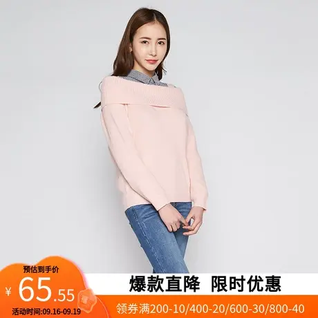 艾格2020新款春秋季女装时尚拼接纯色吊带露肩小众长袖针织衫W777图片