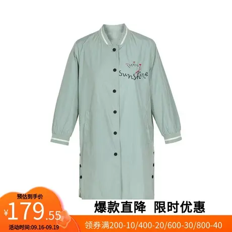 【艾格】2023春季新款女装印绘纽扣开叉宽松单排扣中长风衣外套商品大图